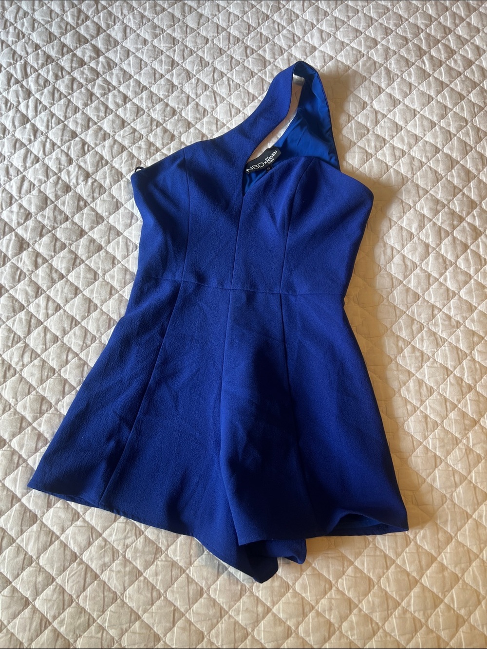 NBD Asymmetric One-Shoulder Blue Romper